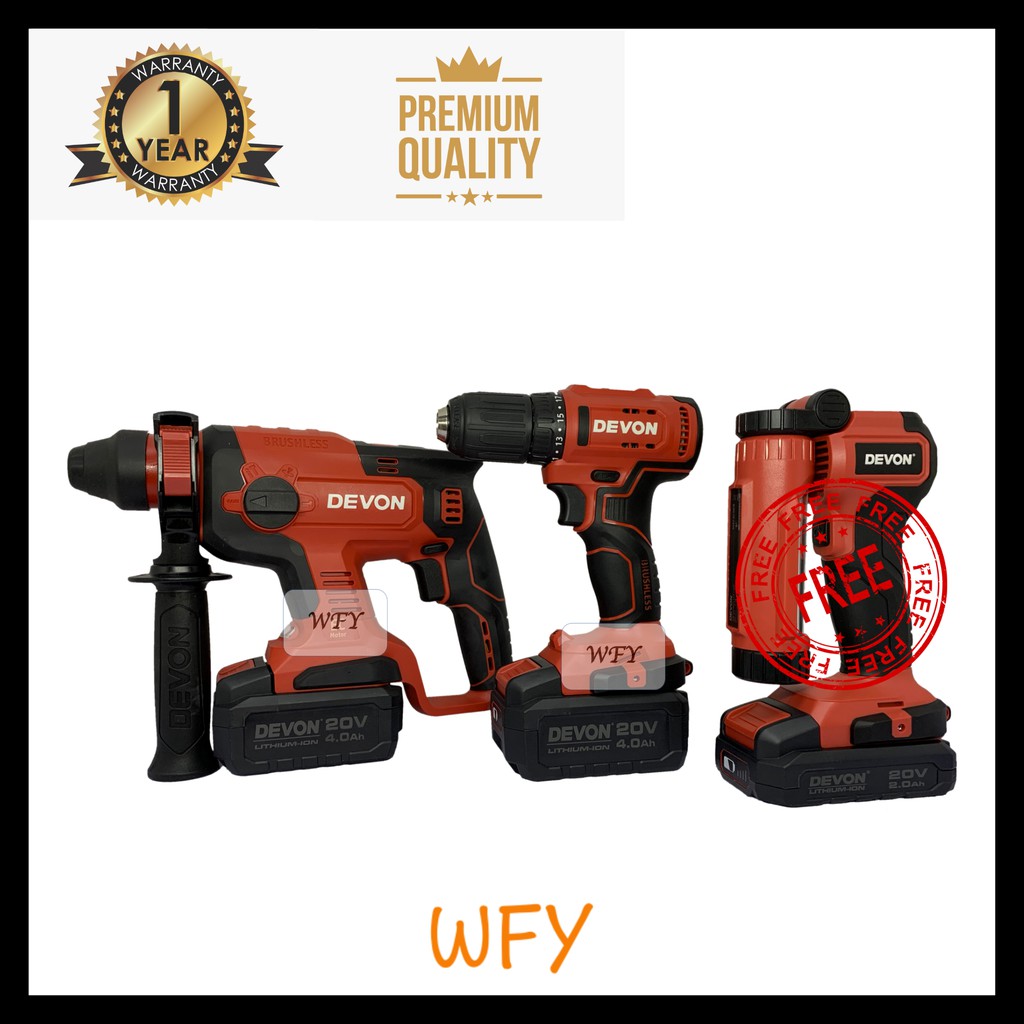 Cordless Rotary Hammer Drill 20mm & Drill 13mm Combo Set Devon