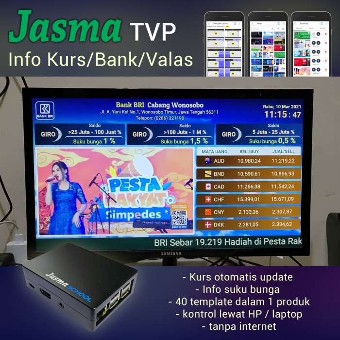 Papan info kurs dan valas digital untuk bank / money changer / BPR