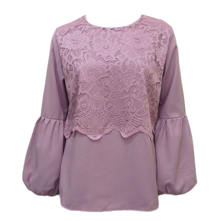  Blouse  Renda Tangan Gelembung Lace Top Bubble Sleeve Baju  