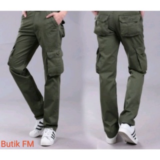 Unisex Tactical Elasticated Waist Slim-Fit Cargo Pant 6 Pockets Slack Pants Work Pants Banyak Poket Seluar Kerja