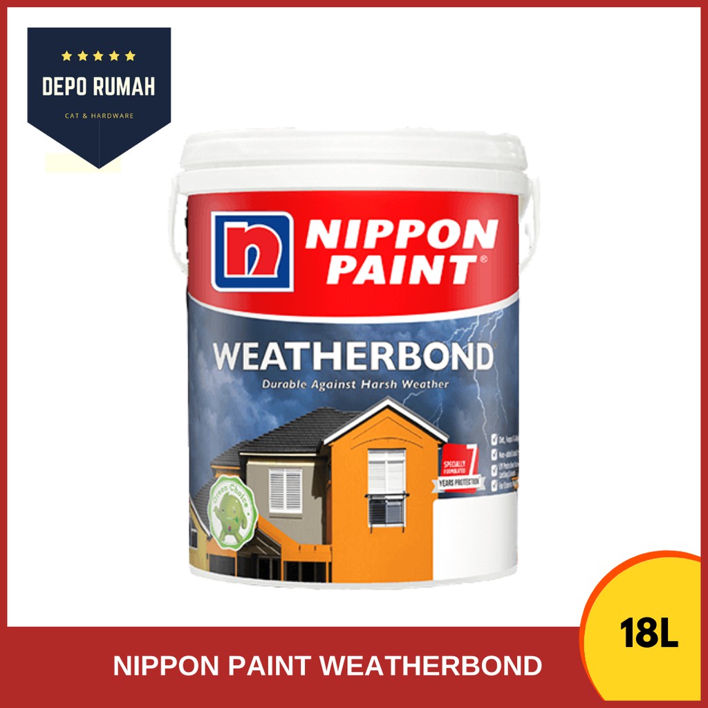 WARNA18Litre Nippon Paint Weatherbond Exterior Selection of Colours 18L (Exterior Wall Paint 7 ...