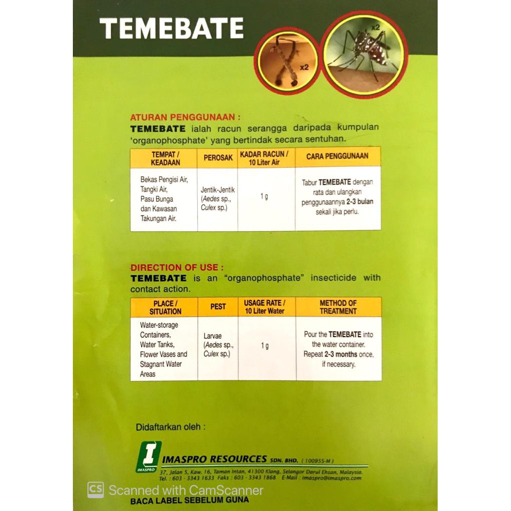 Temebate Mosquito Lavicide 100g Ubat Jentik Jentik Nyamuk Denggi Dengue Shopee Malaysia