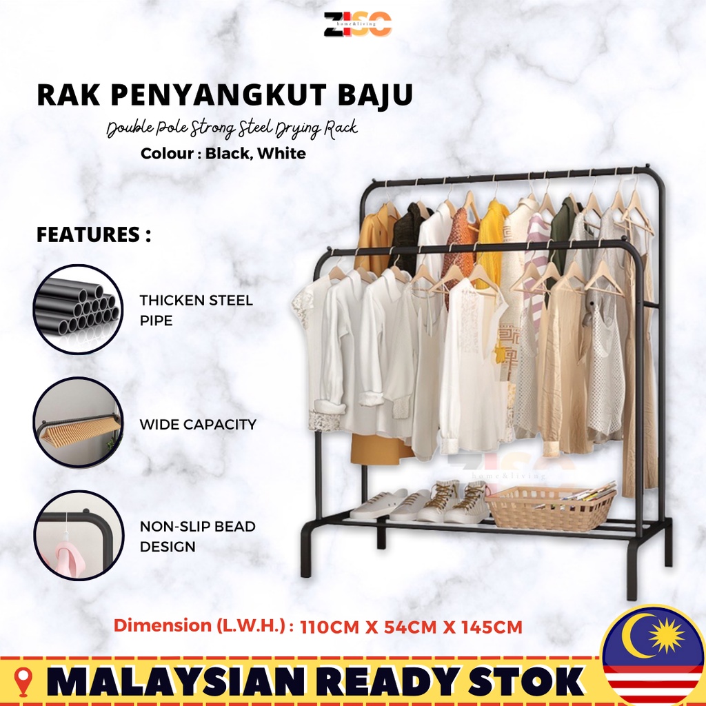 Rak Penyangkut Baju Double Besi Laundry Drying Clothes Hanger IKEA Rack ...