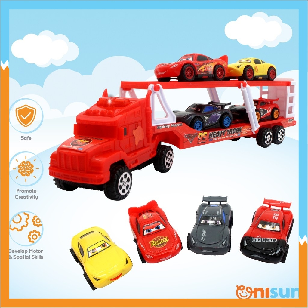 Super Truck Trailer with 4pcs of Mini Sport Racing Cars