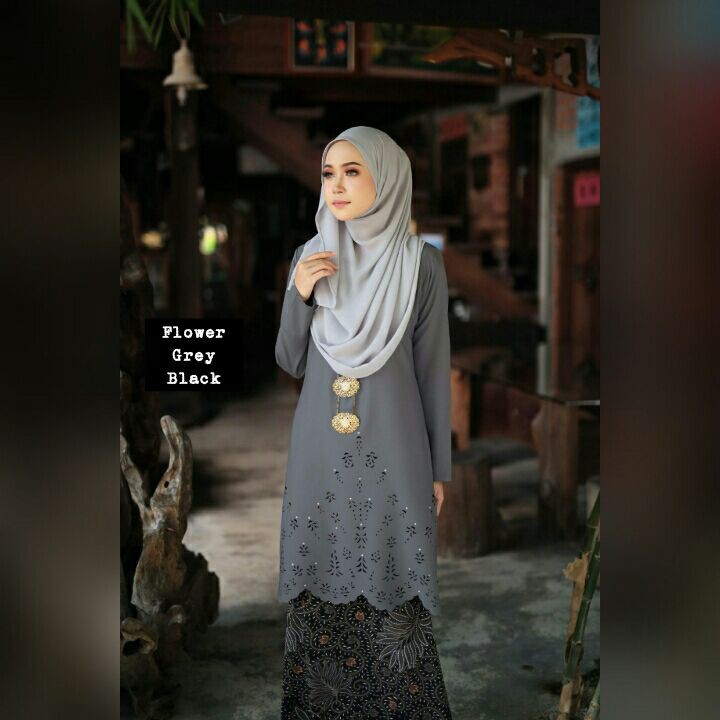  Baju  Kurung  Tun Teja Warna Grey Black Plus Size S 3XL 