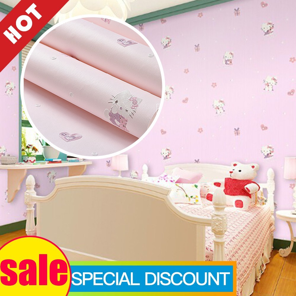 3d Hello Kitty Wallpaper Children Room Sweet Girl Bedroom Cartoon Wall Paper