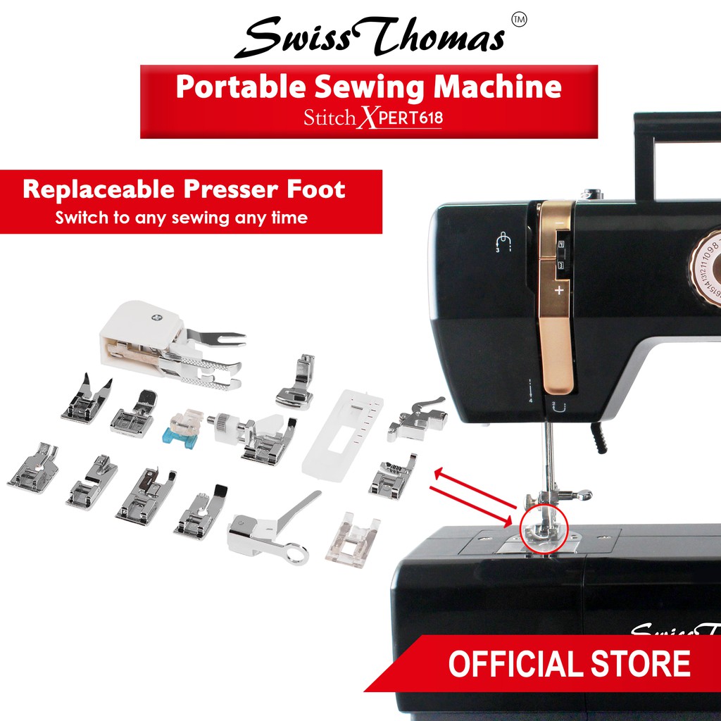 SwissThomas Sewing Machine Mesin Jahit Stitch Xpert 618 Auto Winding Reverse LED Light 20 Sew Patterns #4