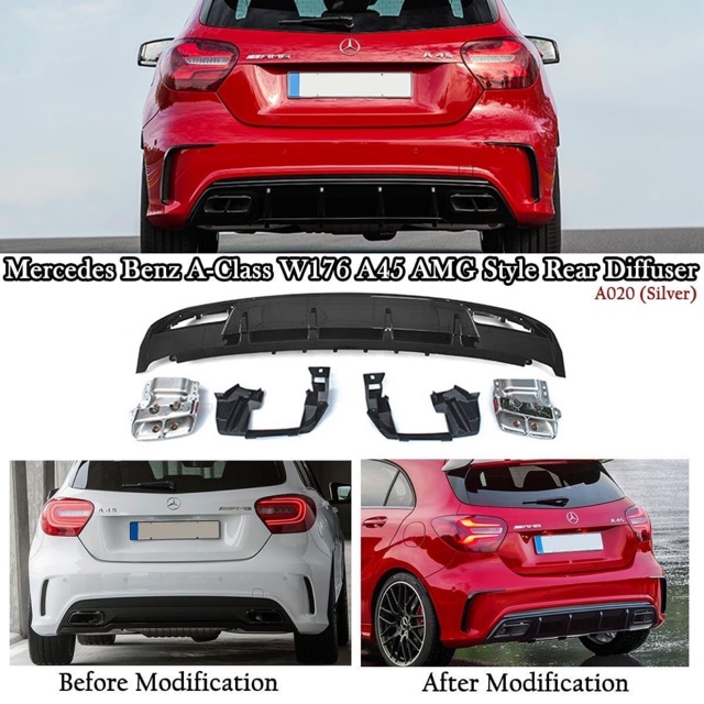 MERCEDES A CLASS A45 FACELIP REAR BUMPER DIFFUSER W176 / TAIL PIPE ...