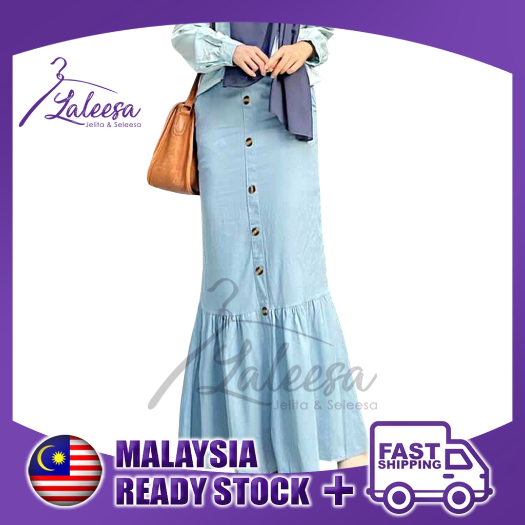 LALEESA PS655695 Denim Hem Skirt Muslimah Skirt Labuh Skirt Pencil