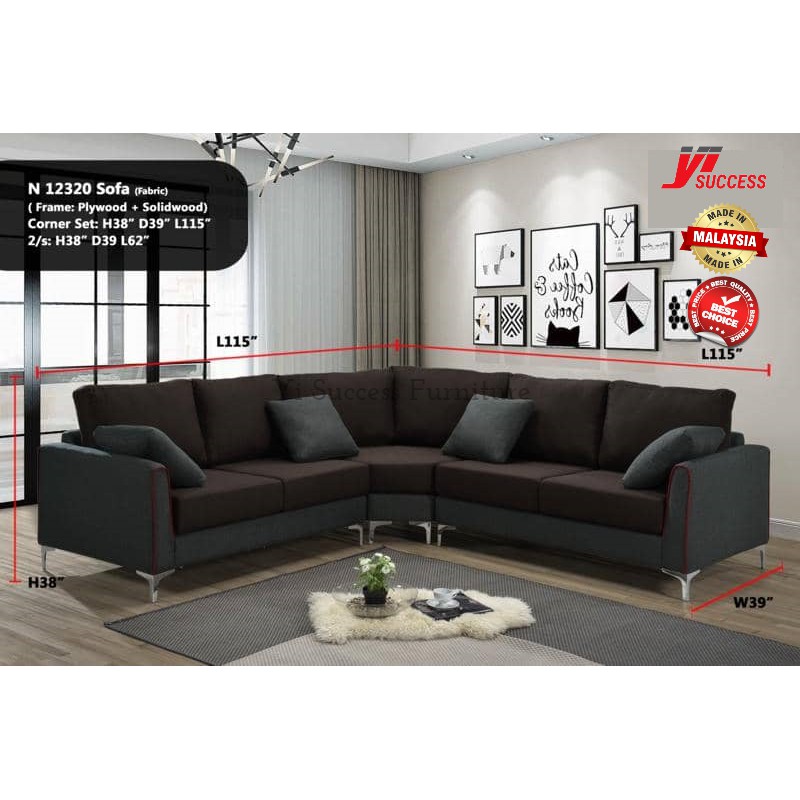 Yi Success Amber Fabric Corner Sofa Set / Sectional Sofa Set / Plywood