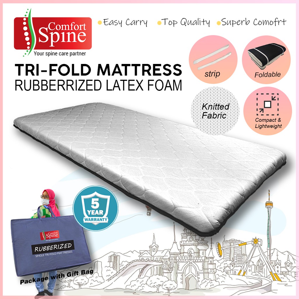 (Sale) Tilam Lipat | Foldable Single Mattress | Trifold Rubberized Comfortable | with a Travel Bag | Easy to Carry