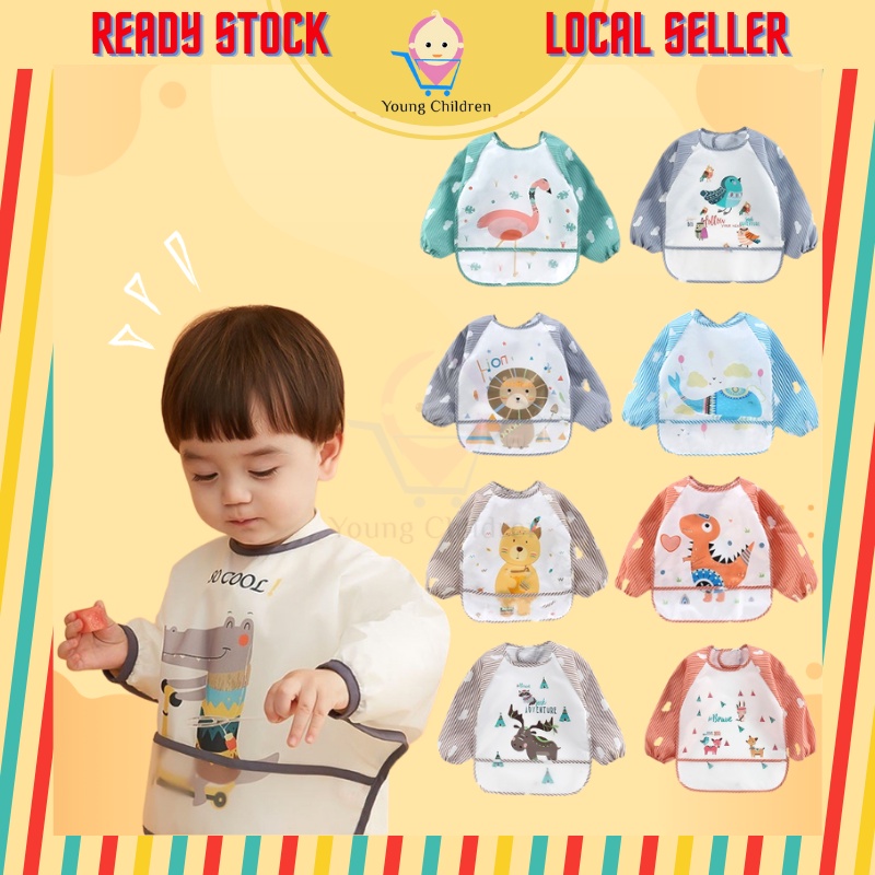 Baby Long Sleeve Waterproof Bib Feeding Bib Baby Bibs Messy Play Bib Polyester Kalis Air Bib Kanak-Kanak