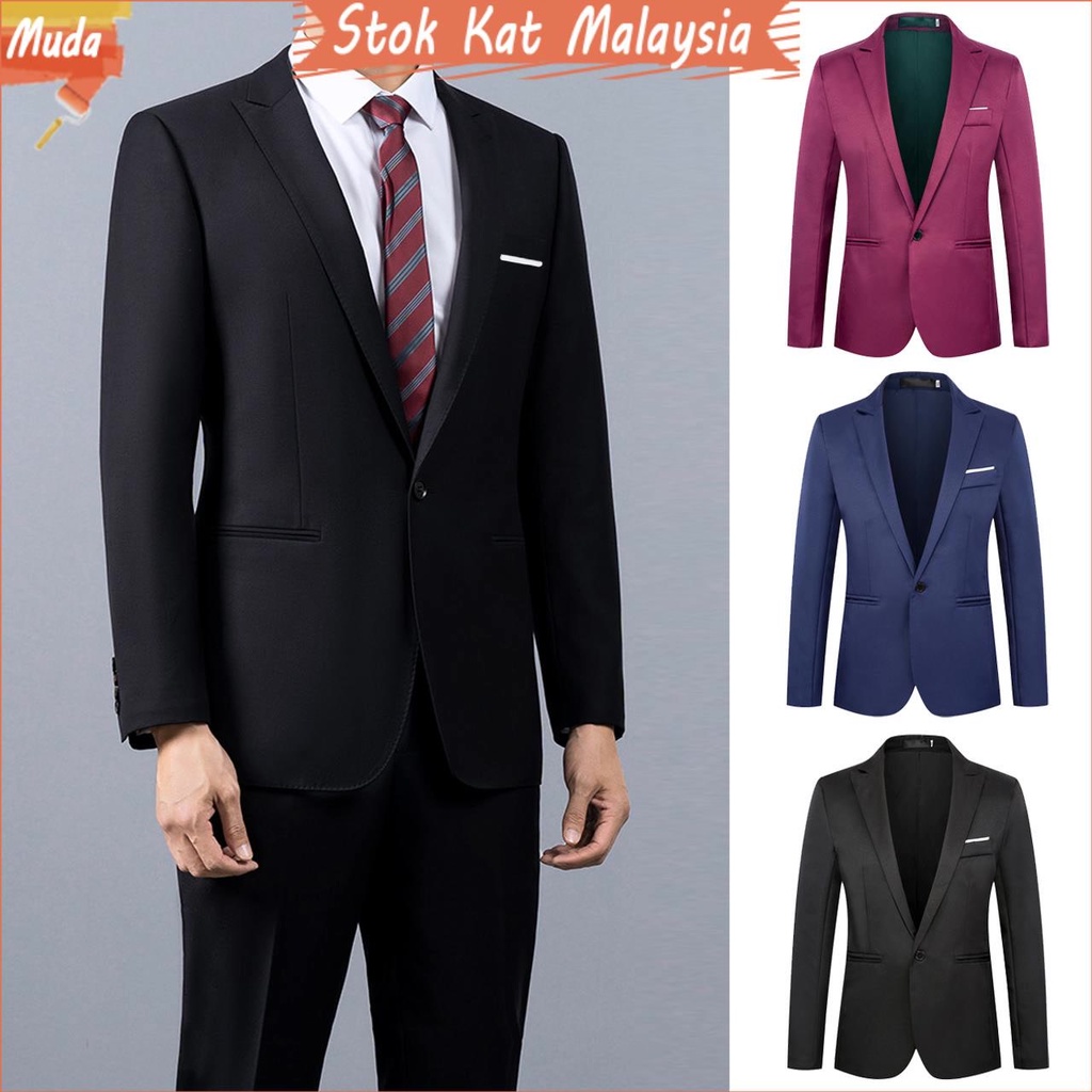 Blazer Men Slim Fit Casual Formal Business Suit Jacket Korean Style Long Sleeve One Button Wedding Tuxedos Coat