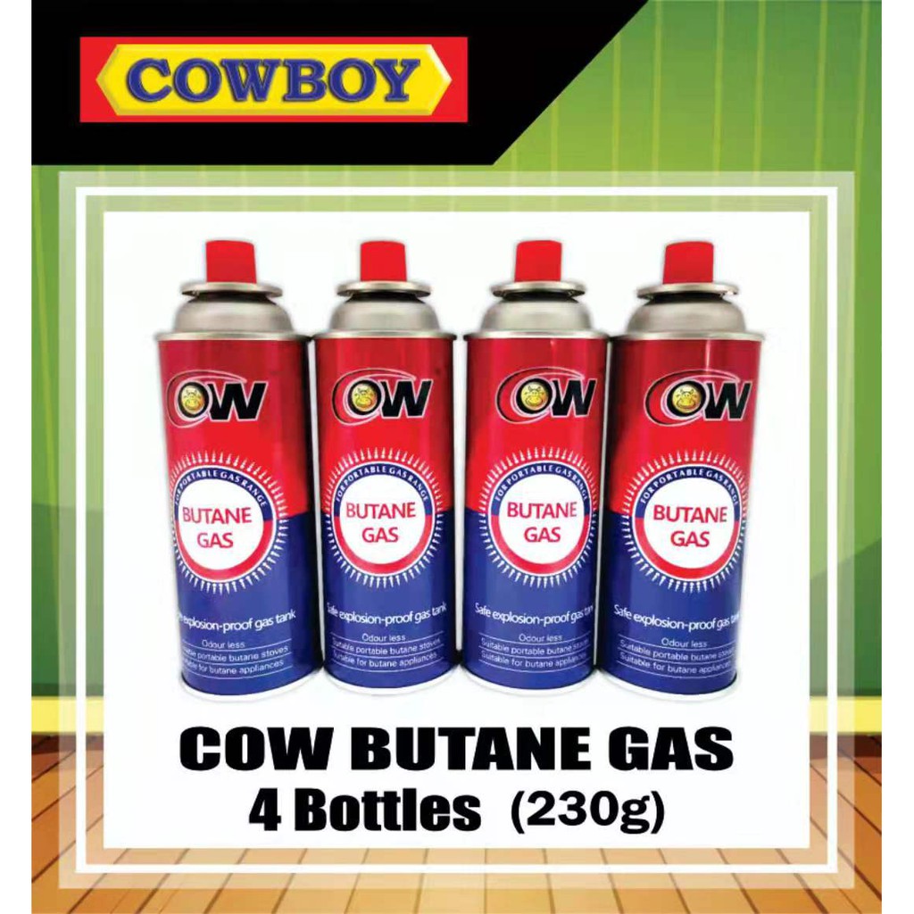 4 bottle COWBOY Liquefied Butane Gas Cartridge 230g gas tin/ gas dapur