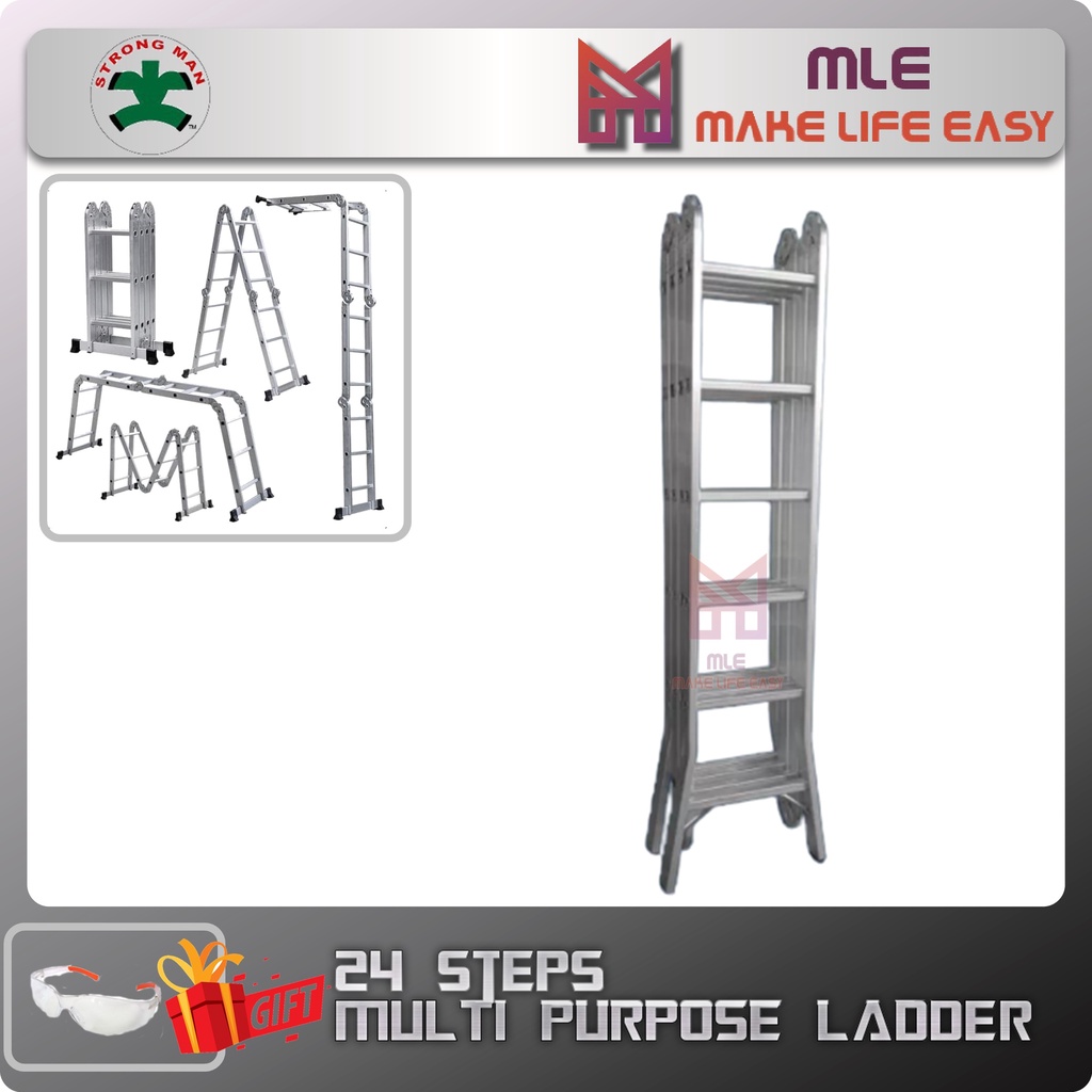 STRONGMAN Heavy Duty Multi Purpose Ladder 24 steps - Tangga Lipat 24 steps (STRAIGHT LEG/CURVE LEG)FOC safety googles!