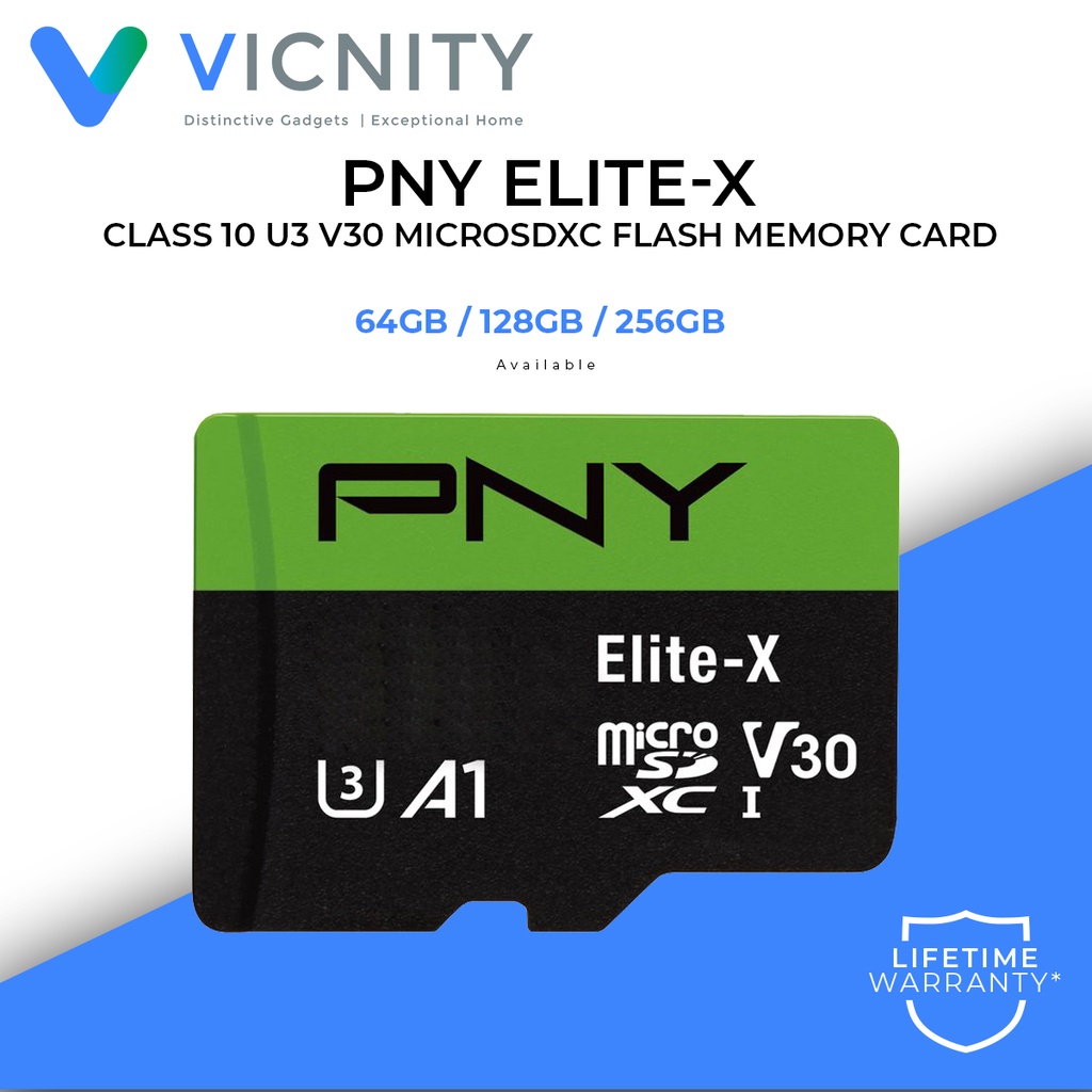 PNY Memory Card EliteX MicroSD C10 U3 A1 V30 100MB/s (64GB/128GB