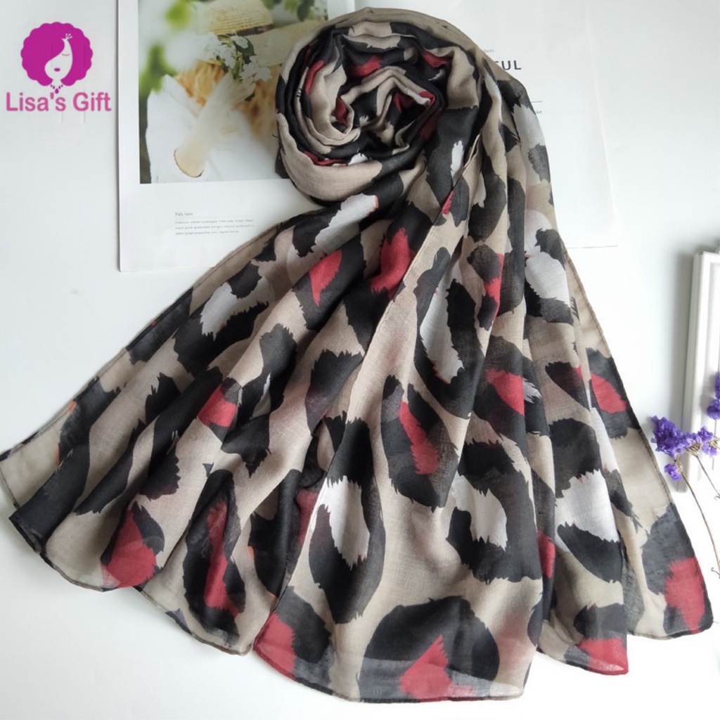 Insgram hot flowy cotton shawl chic leopard printed wideshawl muslim fashion headwrap lady bawal viscose scarf