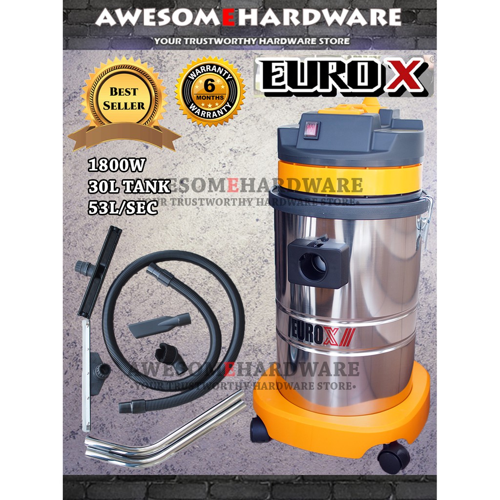 Eurox 1800w Vac5001 30l Heavy Duty Wet And Dry Stainless Steel Vacuum