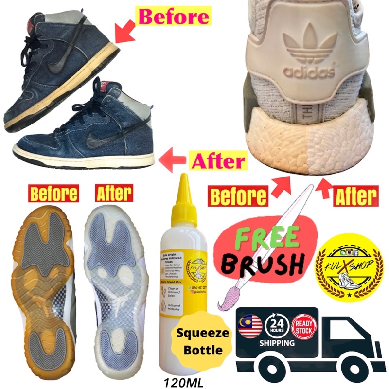 Whitening sneaker shoe care cleaning tool formulation Pemutih basuh sabun kuning kasut sepatu icy boost dunk rubber nike