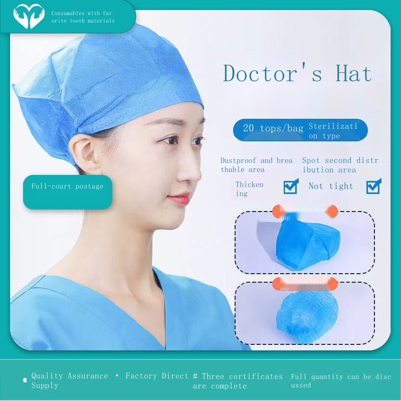 Doktor Topi Pakai Buang Perubatan Sterile Bukan Tenunan Cap Biru