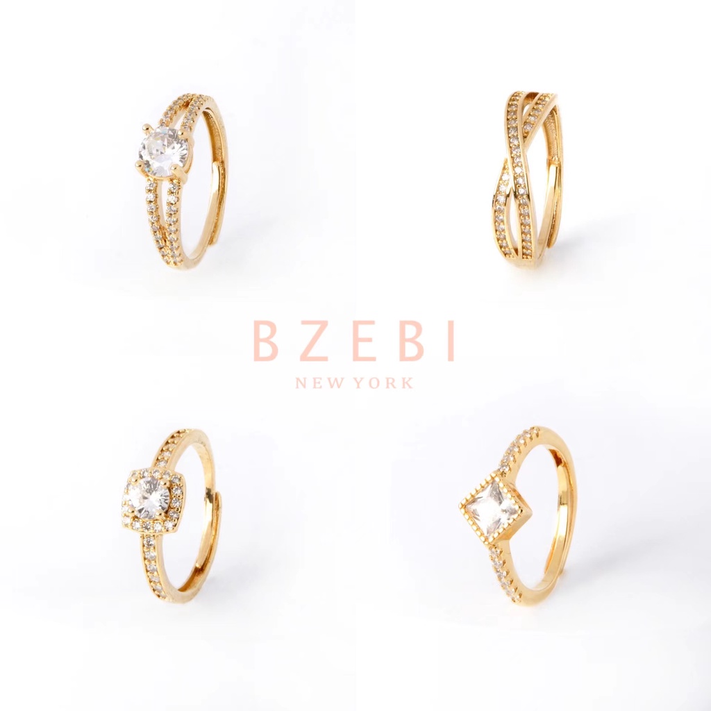 BZEBI 18k Gold Plated Diamond Halo Women's Ring with Zircon Cincin Perempuan Emas Adjustable Women Trendy Minimalist Accessories with Box 591r