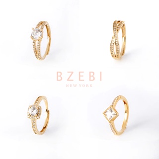 BZEBI 18k Gold Plated Diamond Halo Women's Ring with Zircon Cincin Perempuan Emas Adjustable Women Trendy Minimalist  Accessories with Box 591r