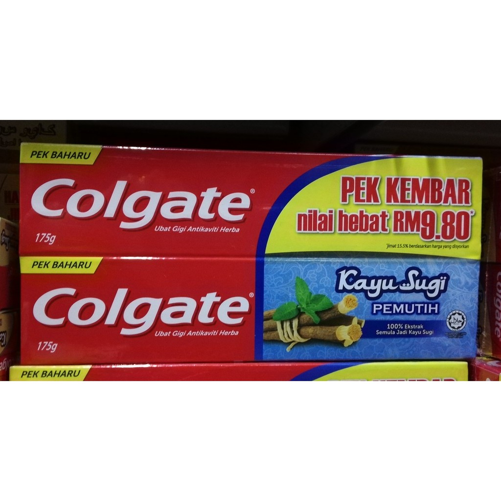 COLGATE KAYU SUGI HERBA ASLI/PEMUTIH TWIN PACK 2x175g 