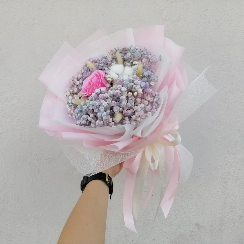 香皂花棉花满天星花束soap Rose Cotton Flower Baby Breath Bouquet Shopee Malaysia