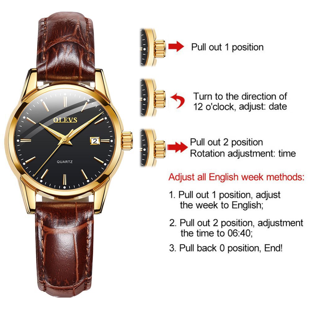 Olevs Arabic Numerals Women Watches With Date Jam Tangan Wanita Women S Casual Watch Fashion Watch Women Wter Resistant Brown Leather Ladies Watch Jam Tangan Dewasa Perempuan Berjenama Tali Kulit Kalis Air Quartz