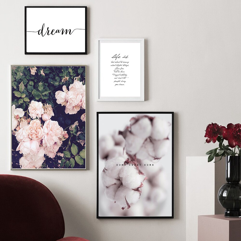 Pink Flower Landscape Wall Art Peony Canvas Painting Nordic Quotes Posters Prints Wall Pictures Shopee Malaysia