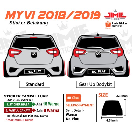 Sticker kereta, Sticker Belakang Perodua Myvi 2018/2019 