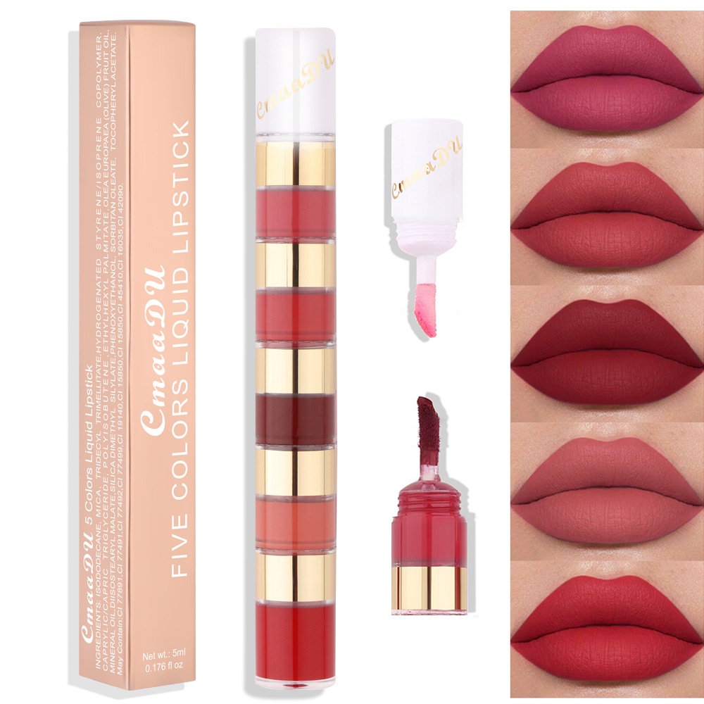 Liquid Lipstick Set 5 In 1 Matte Lipstick Waterproof Nude Combination Lipgloss Long Lasting Velvet Red Sexy Lip Tint Cosmetic