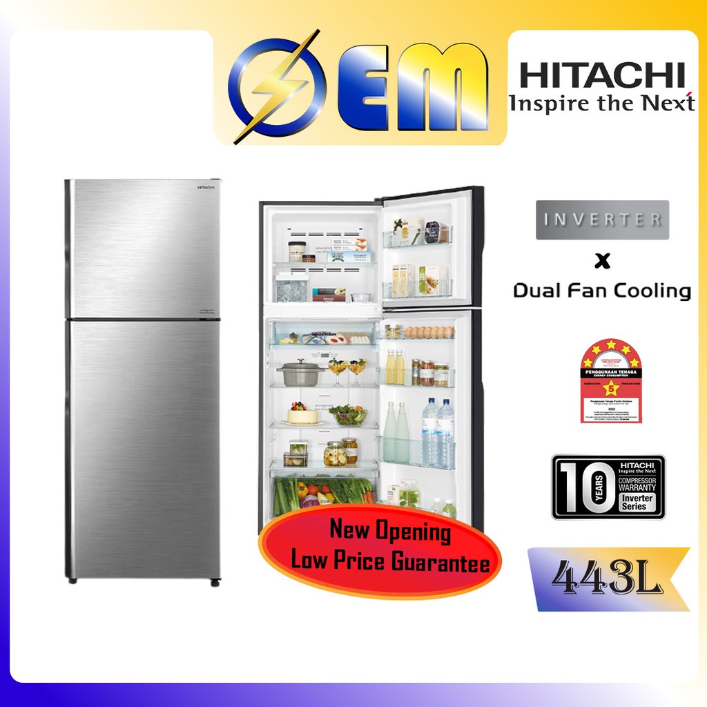 443l Hitachi 2 Door Inverter Fridge 2 Pintu Peti Sejuk Dual Fan Cooling Refrigerator R Vx490pm9 Shopee Malaysia