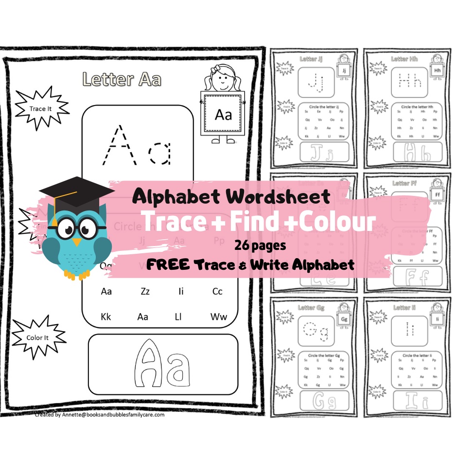 A72 - Printable Aphabet worksheet - Trace Find &amp; Colour 26 pages [PDF ...