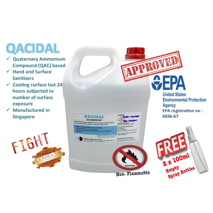 5L QACIDAL Quaternary Ammonium Compound based Disinfectant/ Sanitizer