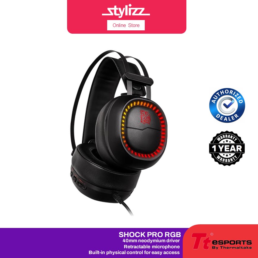 THERMALTAKE TT ESPORTS SHOCK PRO RGB GAMING HEADSET - MINIMALISM DESIGN, 40MM DRIVER, BUILT-IN CONTROL, 3.5MM JACK