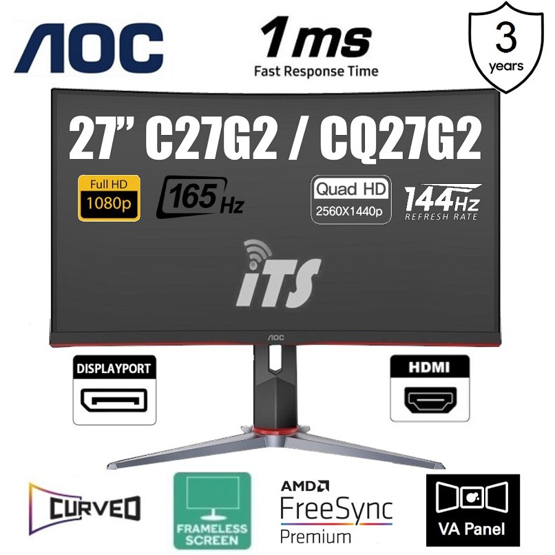 Aoc 27 C27g2 Fhd 165hz Cq27g2 Qhd 144hz Freesync Premium Curved Gaming Monitor 1ms Shopee Malaysia