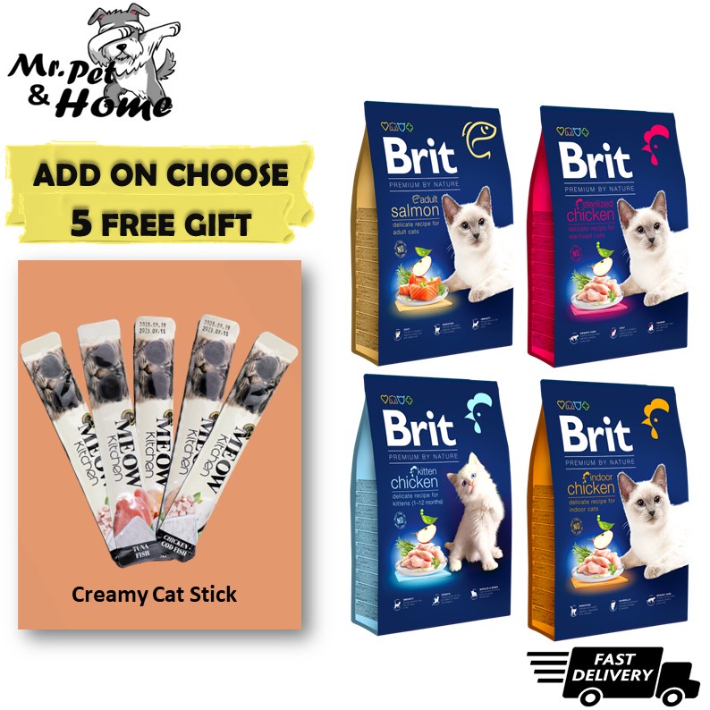  FREE CAT STICK X5 Brit Premium Cat Food 8kg Salmon Sensitive Lamb 