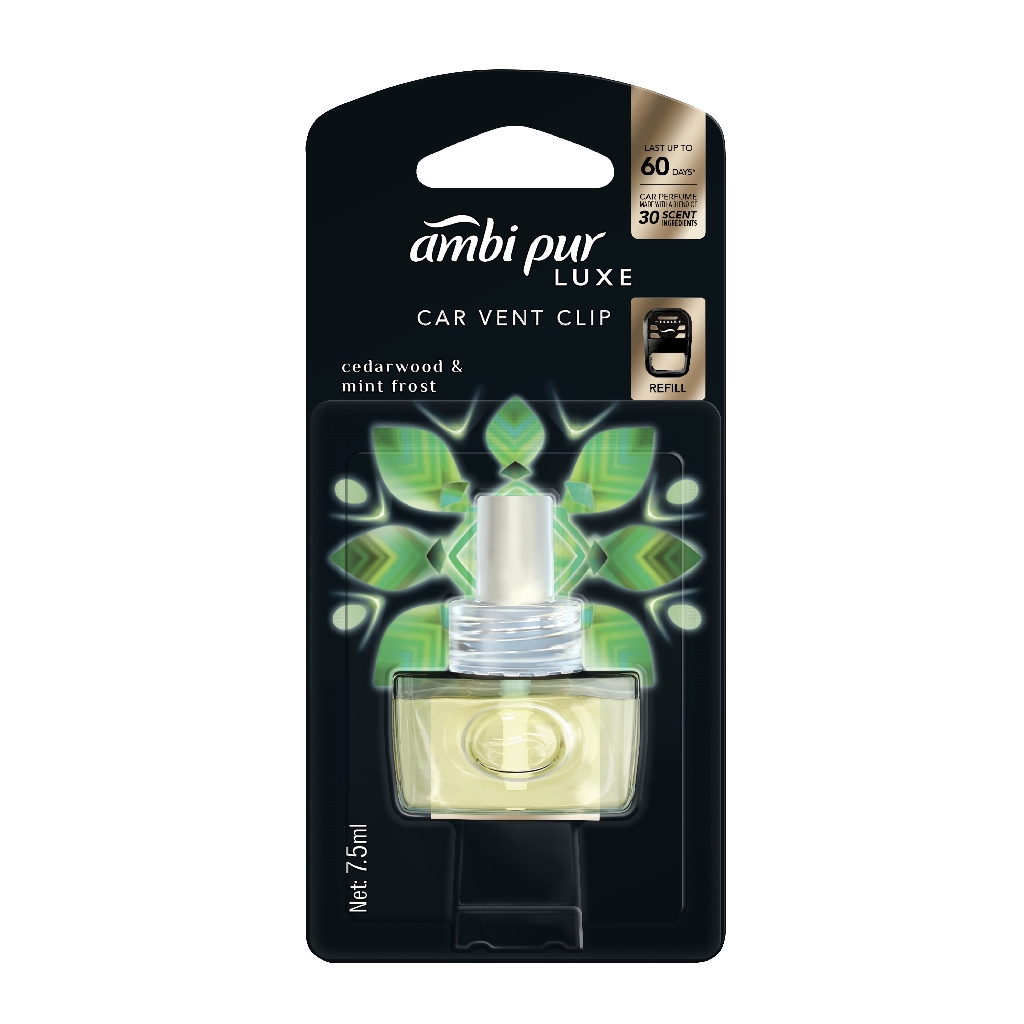 Ambi Pur Luxe Car Air Freshener Refill Vent Clip Cedarwood & Mint Frost
