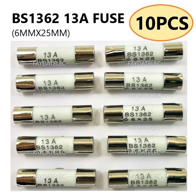 10pcs X 13a 250v Plug Top Fuse Ceramic Fuse 6x25mm Shopee Malaysia