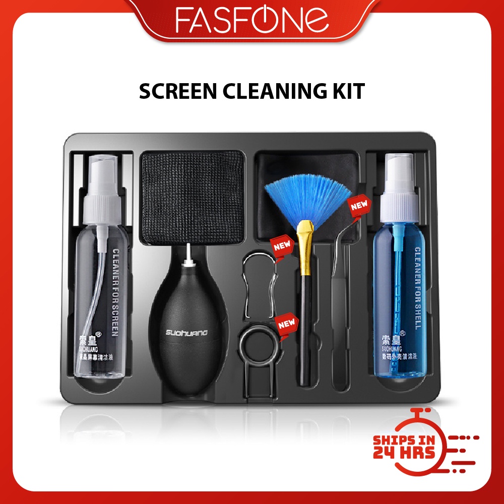 Electronic Device Screen Cleaning Kit Brush Spray Dust Blower Microfiber Phone Tablet Laptop Camera Lens