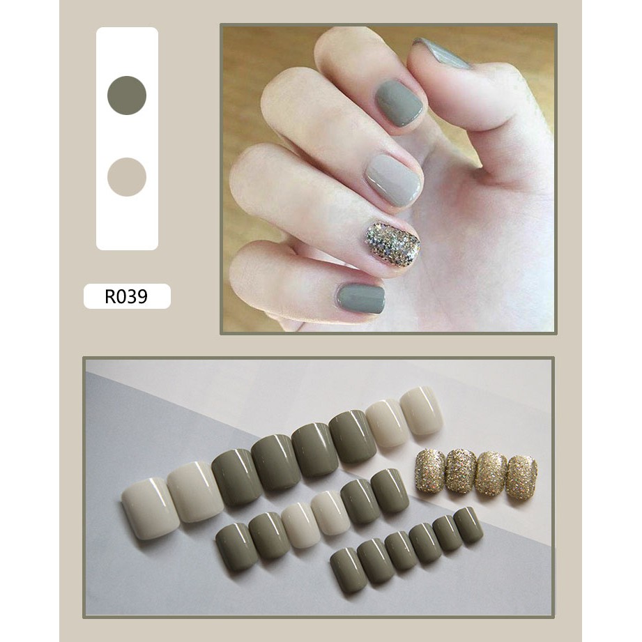 R039 24 Pieces Fake Nails False Nails With Free Glue Diy Nail Art Sell Jelly Glue Adhesive Shopee Malaysia