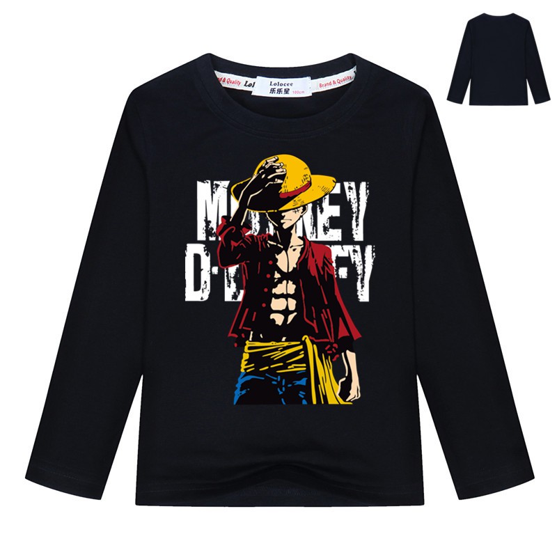 One Piece T Shirt Boys Monkey D Luffy T Shirts New Long Sleeve Cotton Anime Tee Shopee Malaysia - one piece luffy shirt roblox