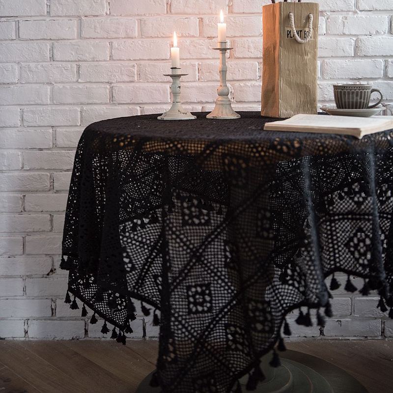 Black Lace Tablecloth Round Embroidered, Round Lace Table Cover