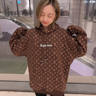 supreme x lv hoodie brown