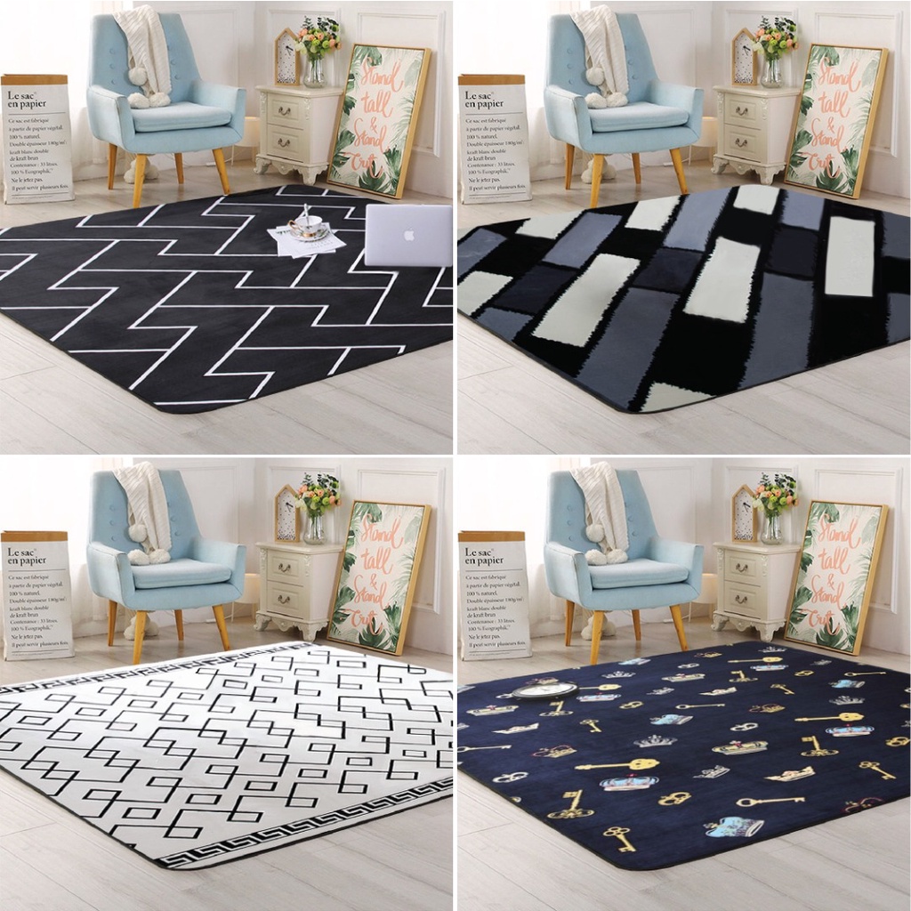 STOCK CLEARANCE!!! Low Pile Soft & Comfort Black & White Rug Tatami Carpet READY STOCK