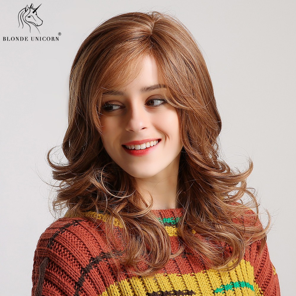 Syntheic Wigs Brown Side Part Fashion Long Curly Hair For Women