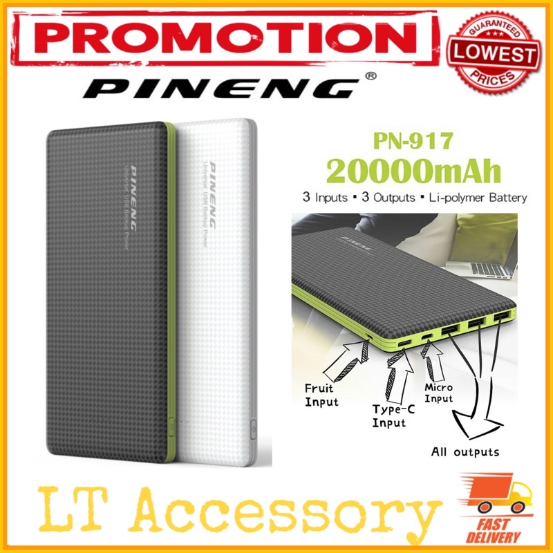 Ready StockOriginal 100% Pineng PowerBank 20000mAh PN939/PN959/PN920/PN982/PN969/PN962/PN917 1 Years warranty