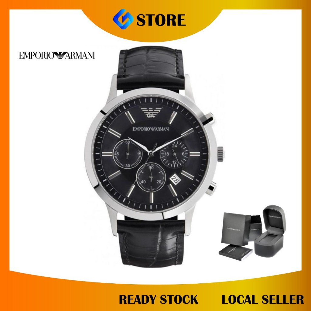 emporio armani watch men's black leather strap ar2447