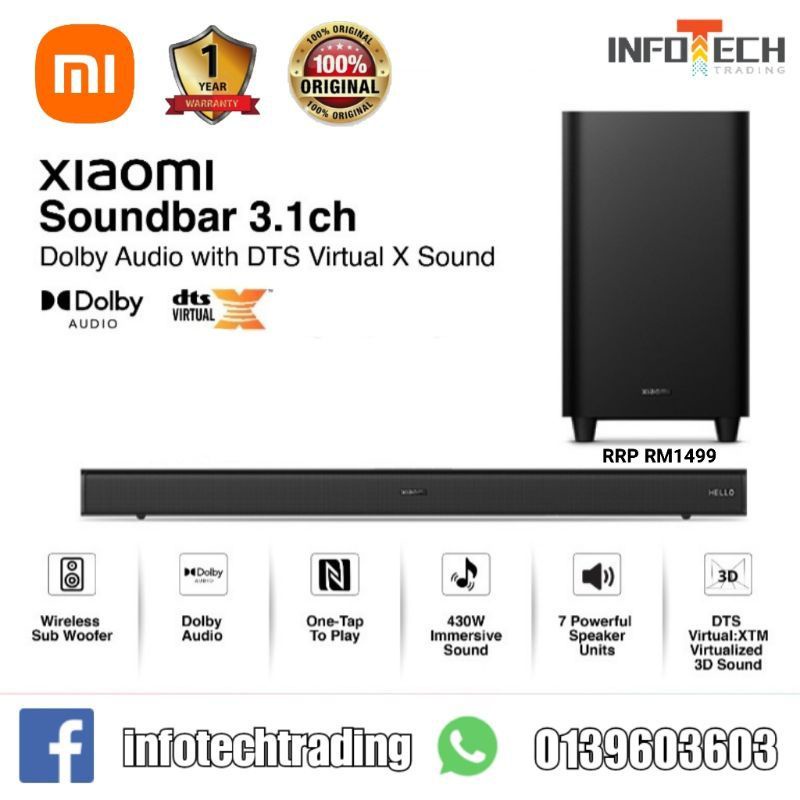100 Genuine Xiaomi Soundbar 3.1ch Dolby Audio DTS Virtual X Sound 430W